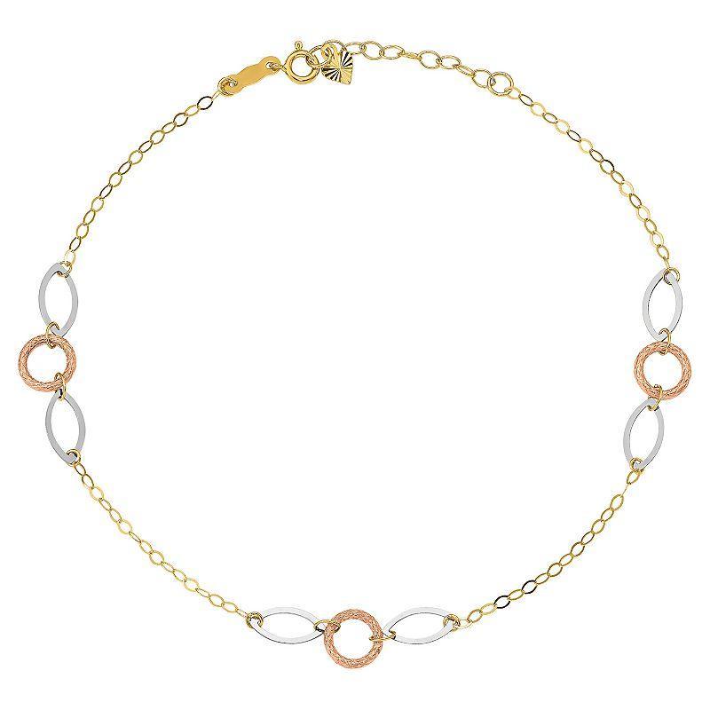 Circle and Oval Anklet in 14k Rose, White and Yellow Gold - Tri Gold Product Image