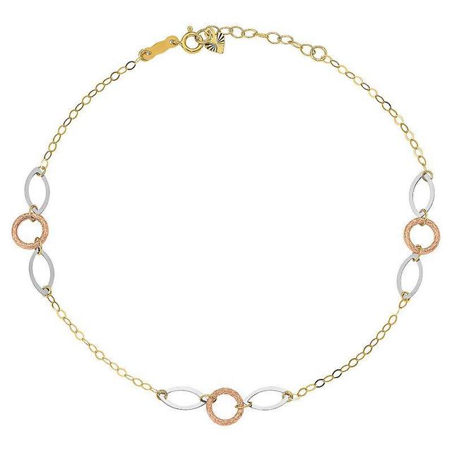 Circle and Oval Anklet in 14k Rose, White and Yellow Gold - Tri Gold Product Image