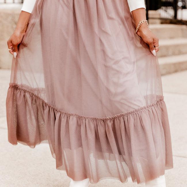 I'll Always Remember Mocha Tulle Midi Skirt FINAL SALE Product Image