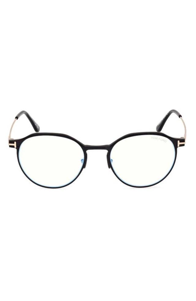 TOM FORD 52mm Round Blue Light Blocking Glasses In Matte Black Product Image