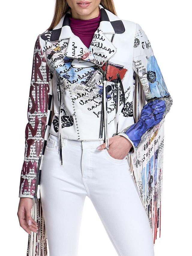 Womens Leather Long Fringe Jacket Product Image