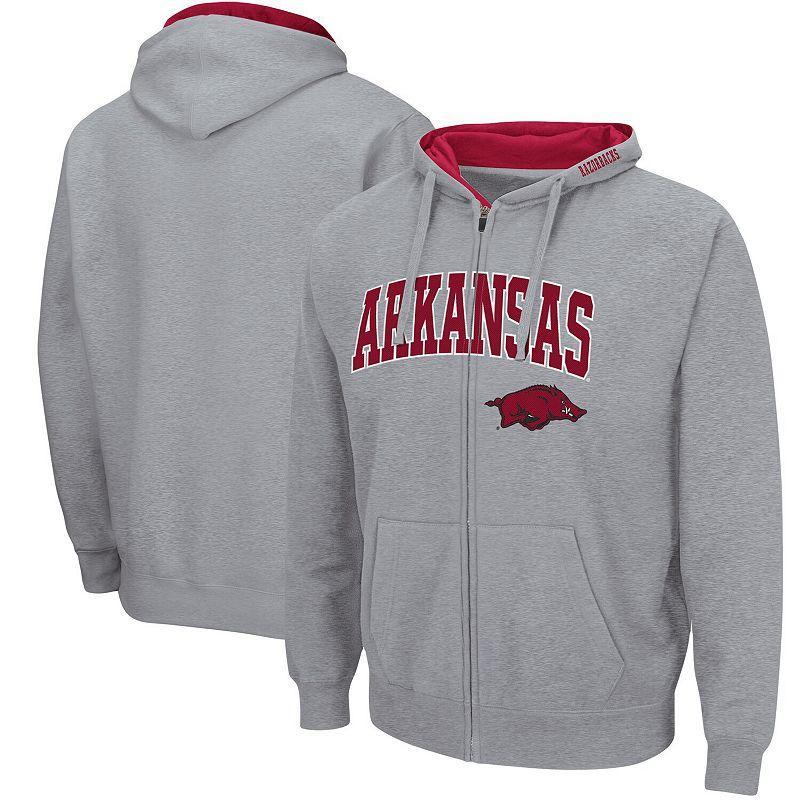 Mens Colosseum Heathered Gray Arkansas Razorbacks Arch & Logo 3.0 Full-Zip Hoodie Grey Product Image