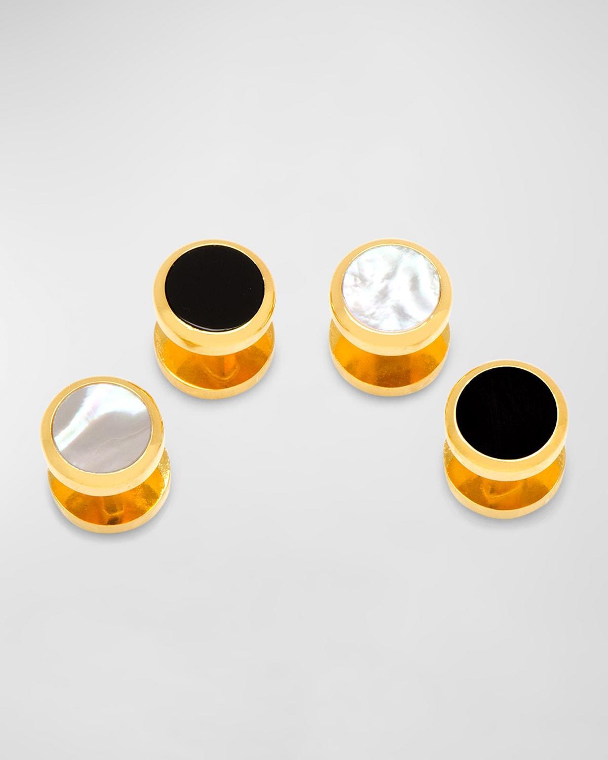 Mens 2-Pack Double-Sided Gold Onyx And Mother Of Pearl Round Stud Set Product Image