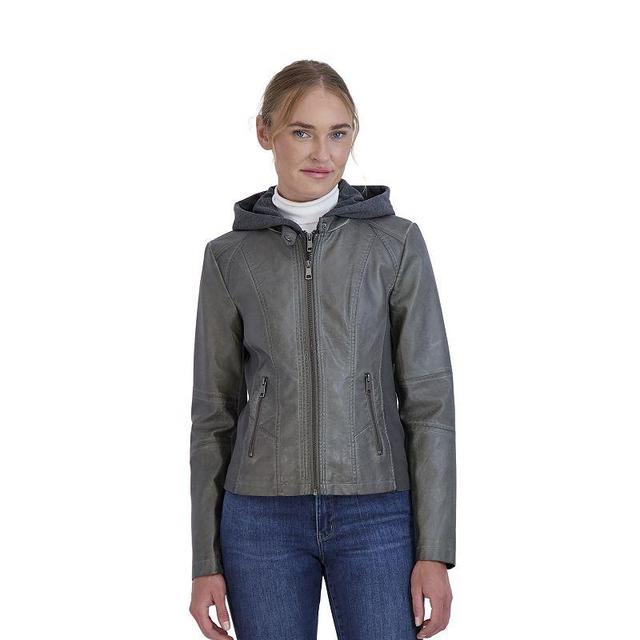 Womens Sebby Collection Fleece Trim Faux-Leather Jacket Product Image