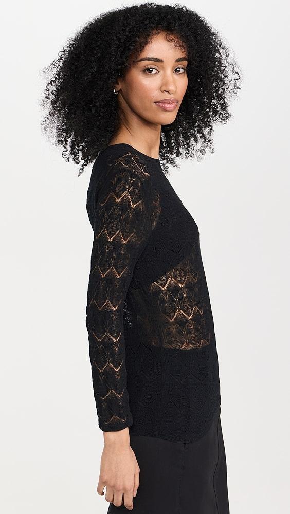 Vince Fine Lace 3/4 Sleeve Crew Neck Top | Shopbop Product Image