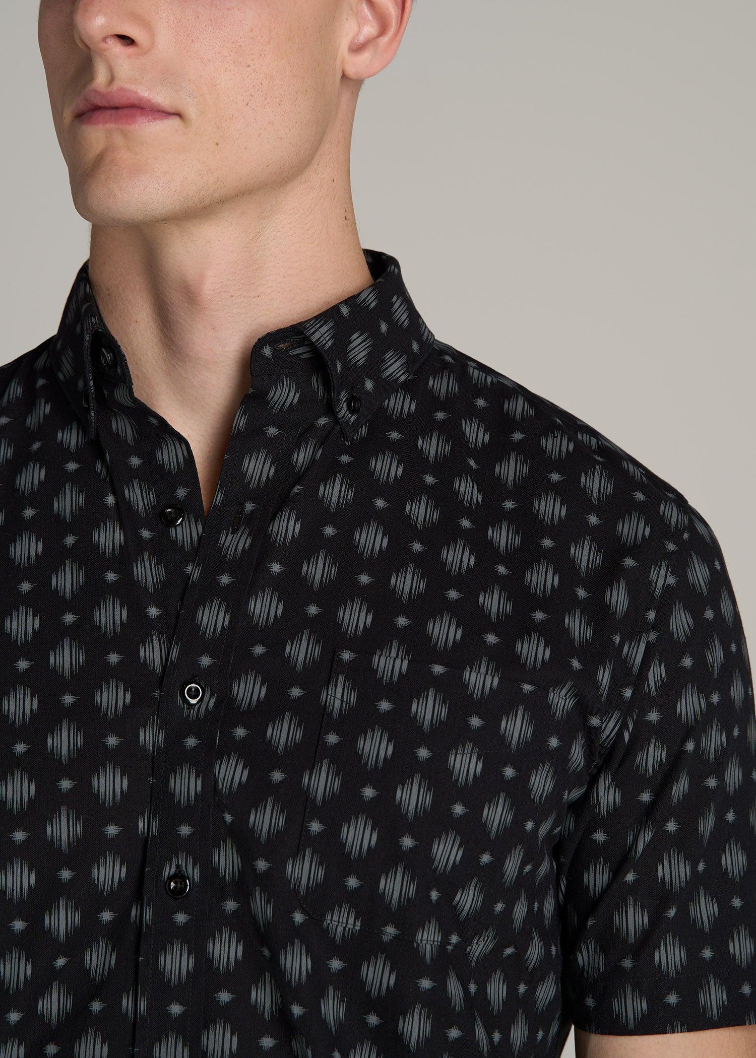 Short Sleeve Shirt for Tall Men in Black and Grey Crosshatch Product Image