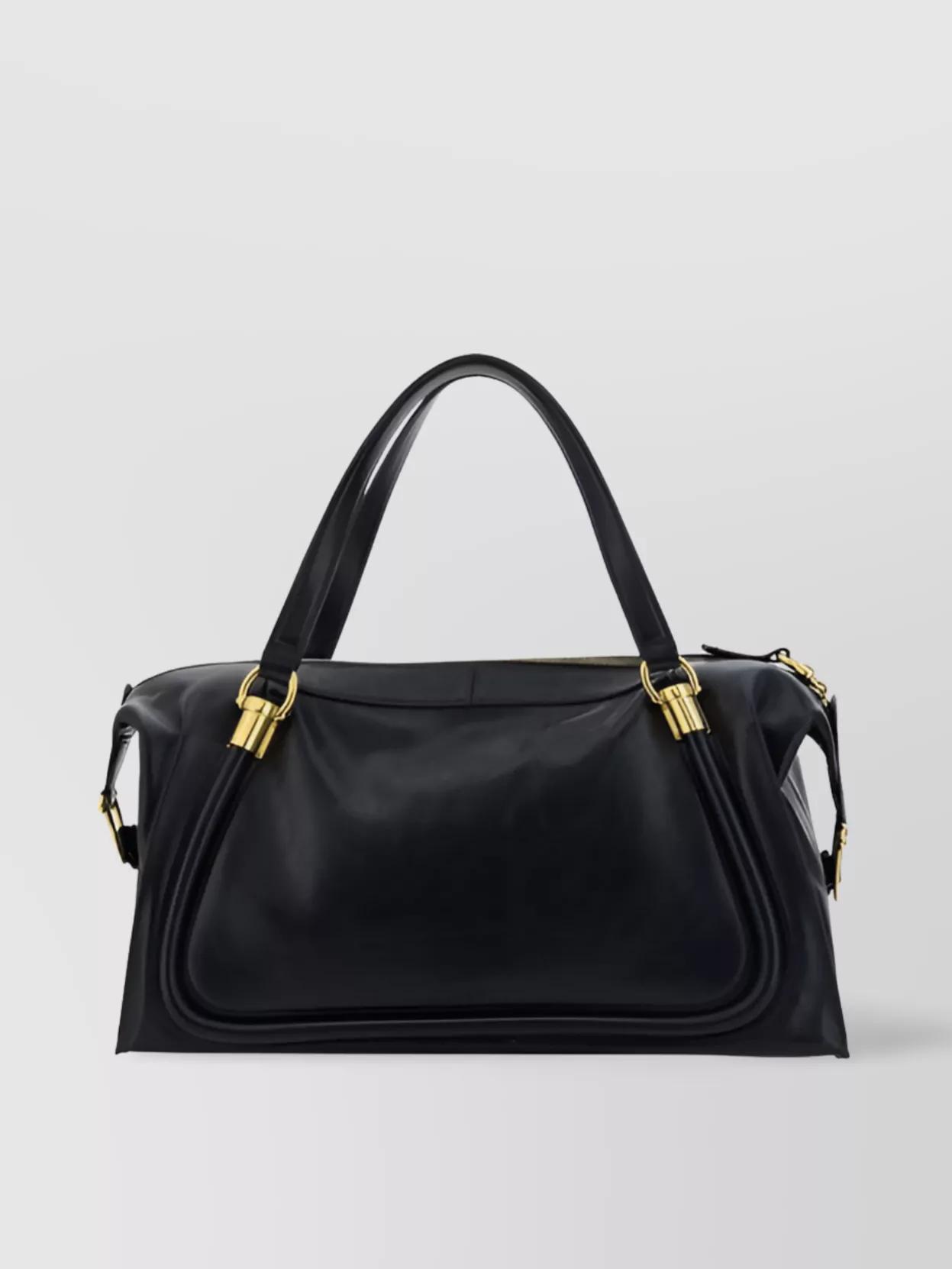 Paraty Leather Shoulder Bag With Gold Hardware In Black Product Image