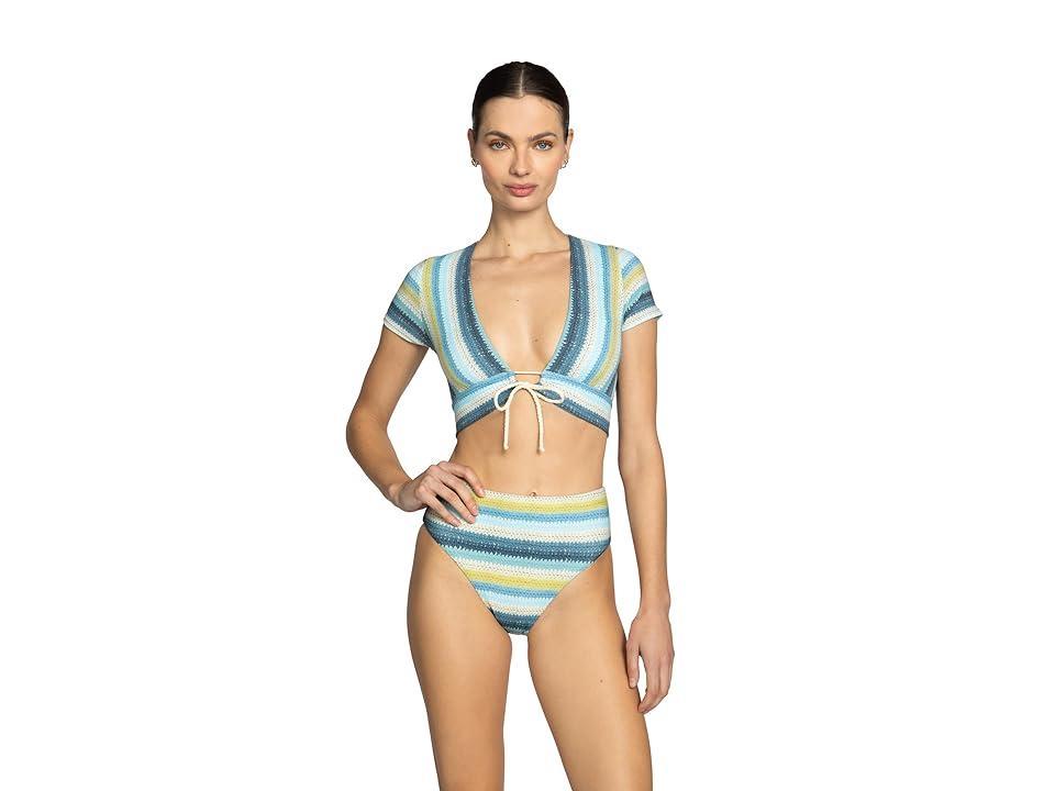 Robin Piccone Lyra T Shirt Top (Blue/Honeydew) Women's Swimwear Product Image