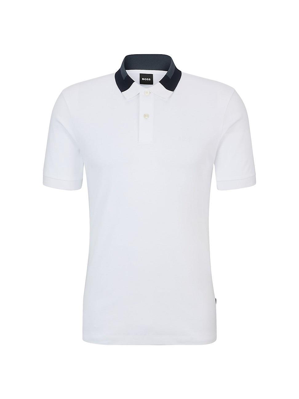 Mens Interlock-Cotton Polo Shirt with Color-Blocked Collar Product Image