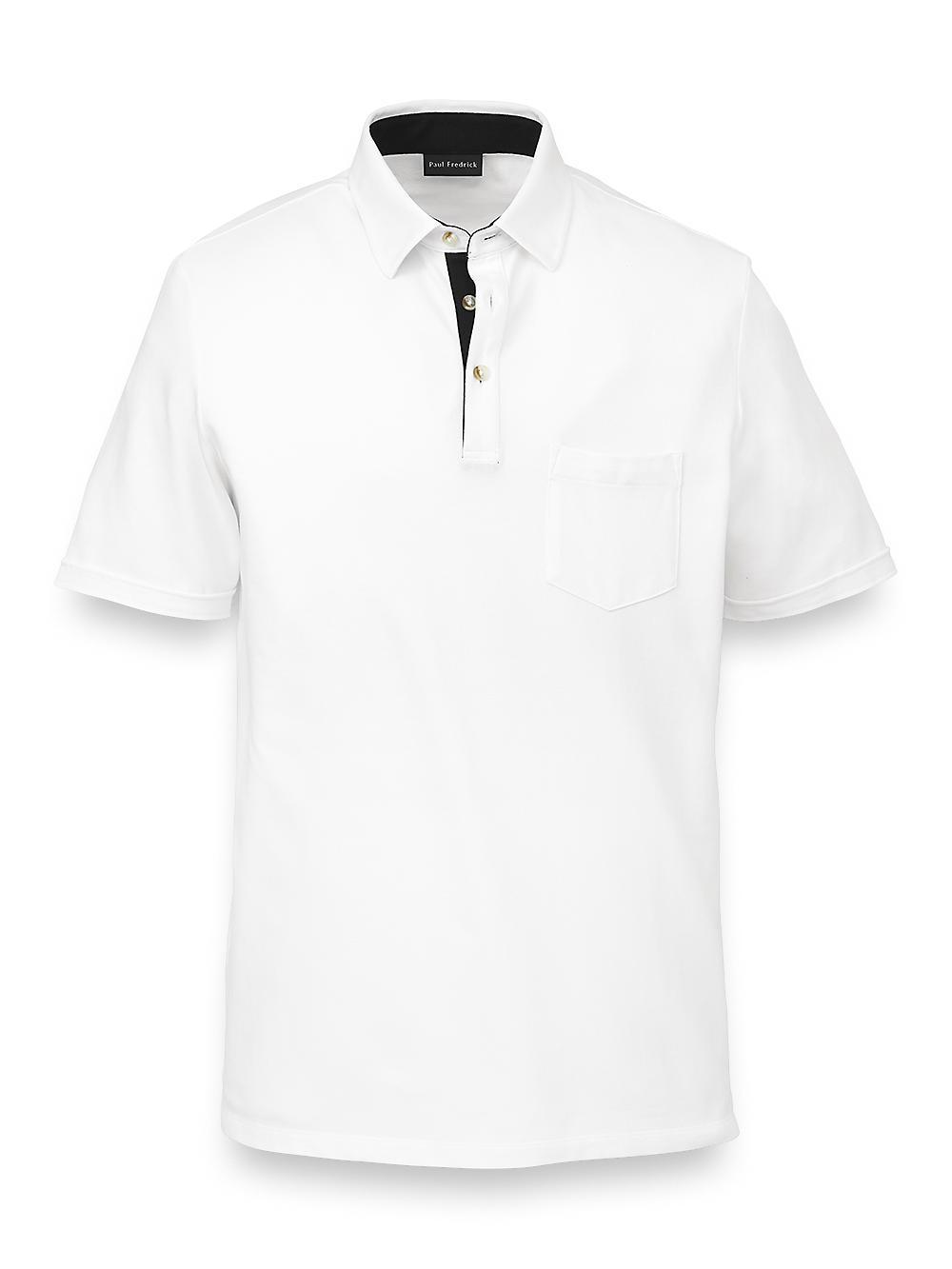 Cotton Blend Three Button Polo - White Product Image