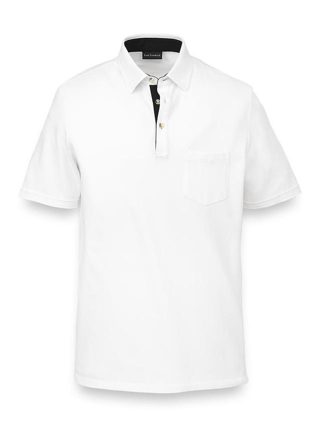 Cotton Blend Three Button Polo - White Product Image