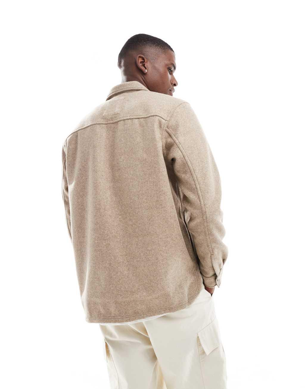 ONLY & SONS faux wool overshirt in beige Product Image