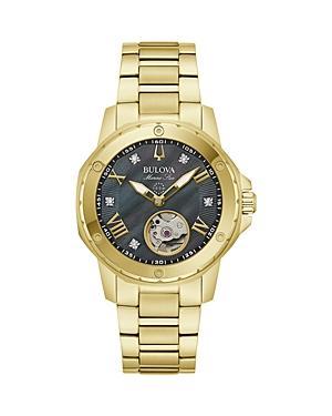 Ladies' Bulova Marine Star Black Mother of Pearl and Diamond Dial Watch in Gold-Tone Stainless Steel (Model 97P171) Product Image