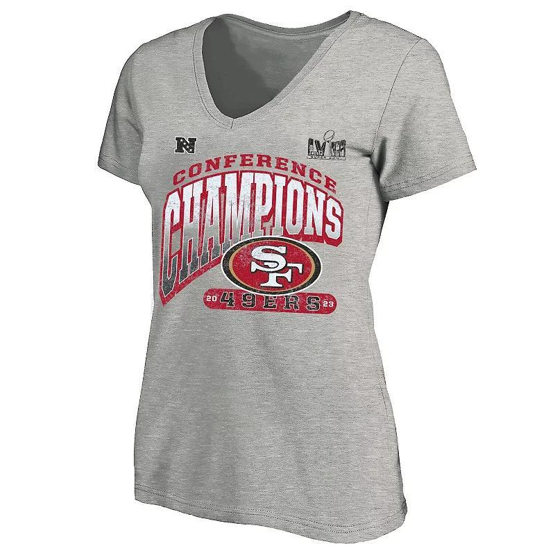 Womens Fanatics Branded Heather Gray San Francisco 49ers 2023 NFC Champions Plus Size Hail Mary V-Neck T-Shirt Product Image