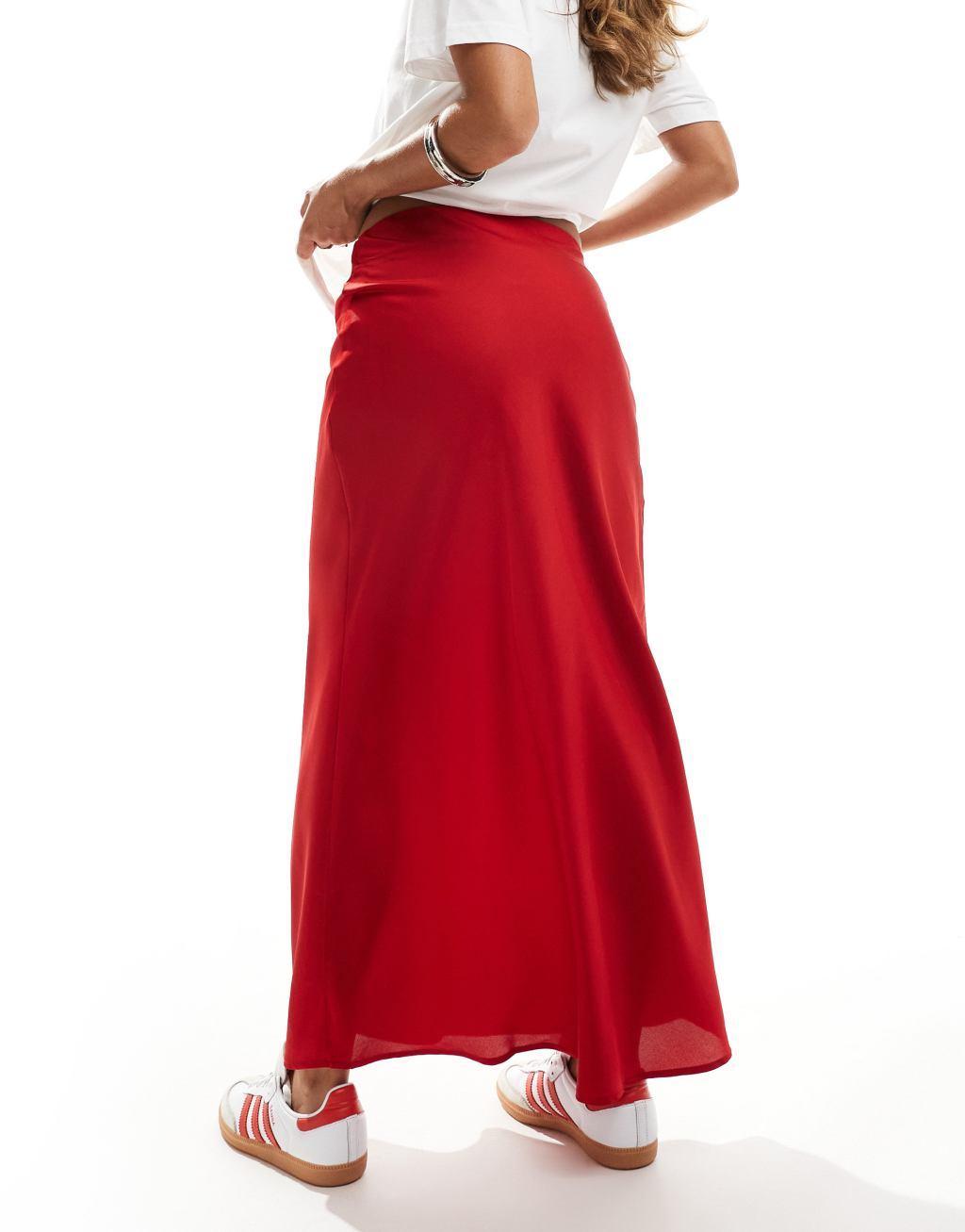 Vila satin maxi skirt in red Product Image