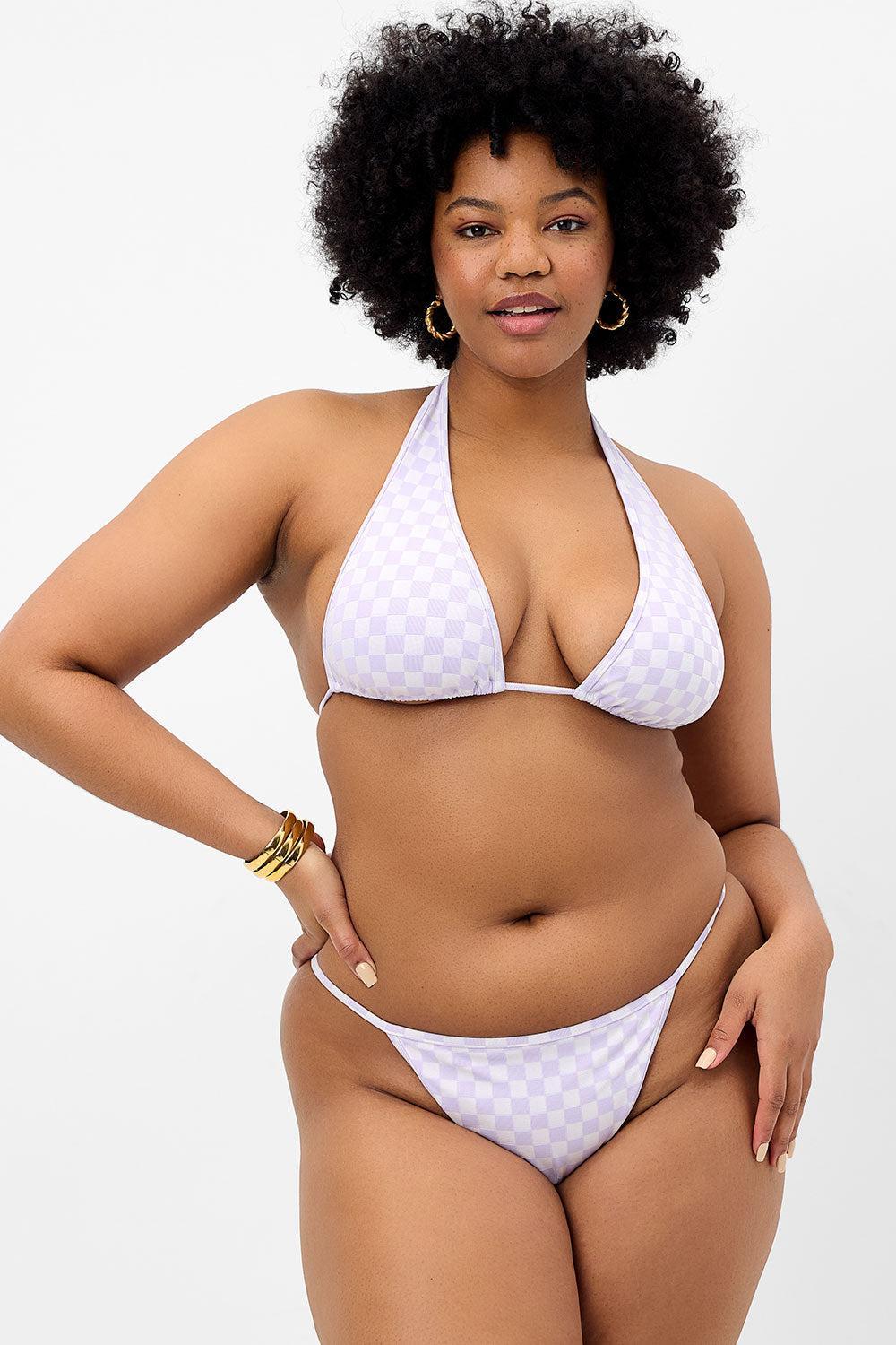 Harlow Checkered Halter Bikini Top - Purple Check Product Image