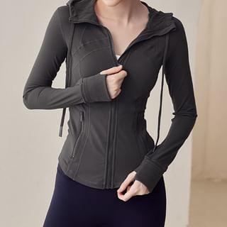 Hooded Plain Sport Zip Up Jacket Product Image