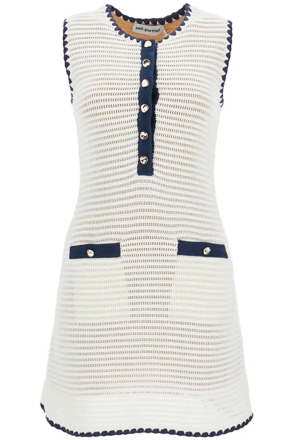 Crochet Contrast Trim Mini Dress In Bianco Product Image