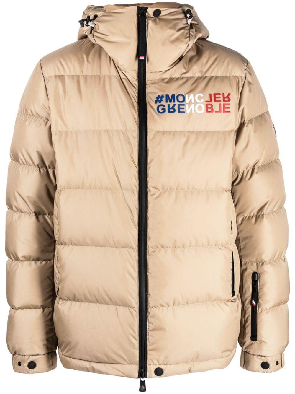 Logo-print Padded Jacket In Beige Product Image