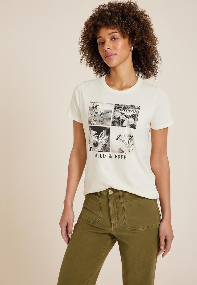 Maurices Womens X Small Size Wild & Free Classic Fit Graphic Tee White Product Image