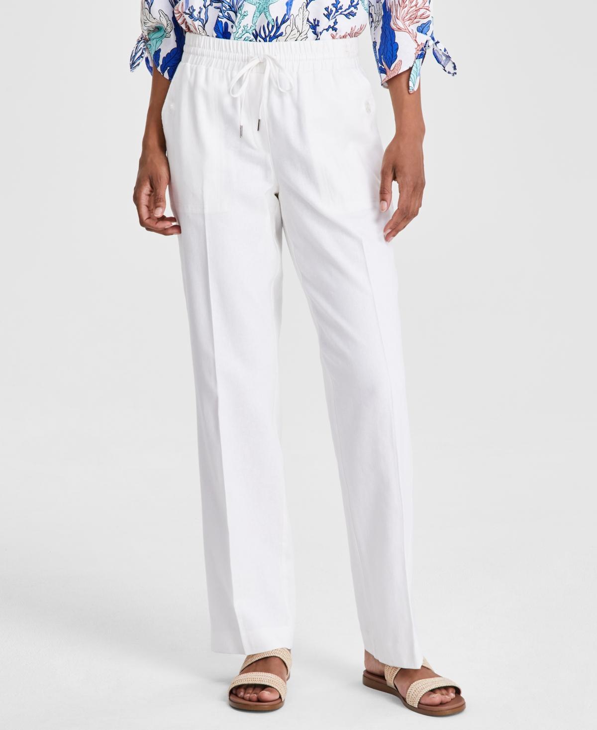 Jones New York Womens Linen Drawstring-Waist Buttoned-Pocket Pants Product Image