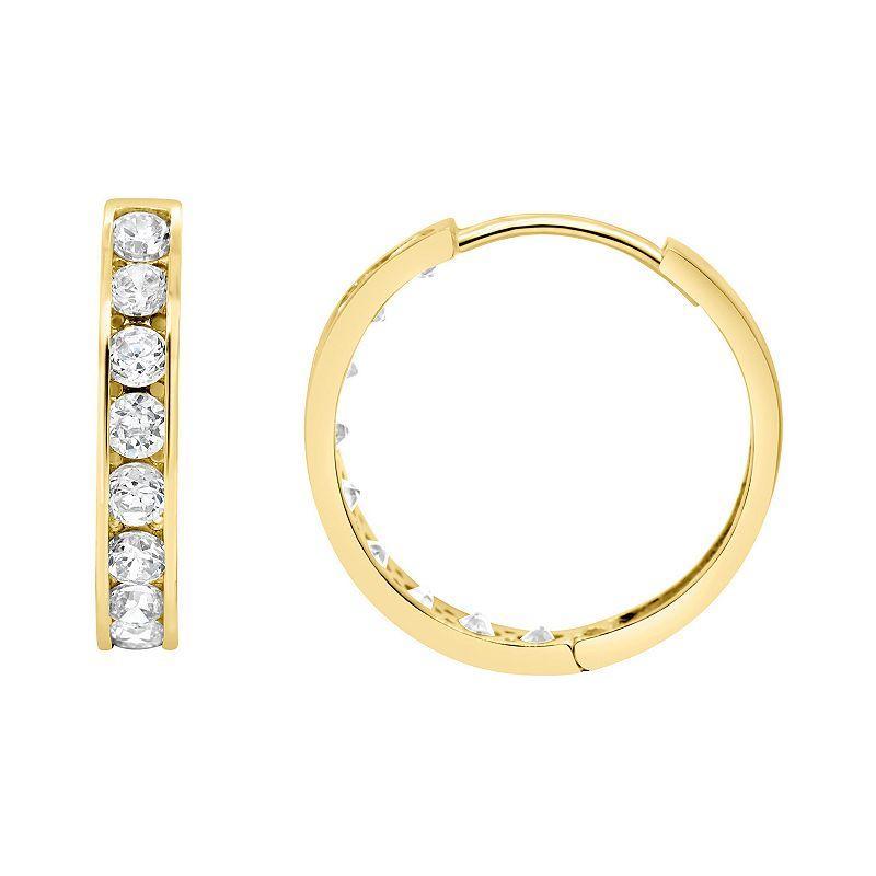 14k Gold Cubic Zirconia Huggie Hoop Earrings, Womens, White Product Image