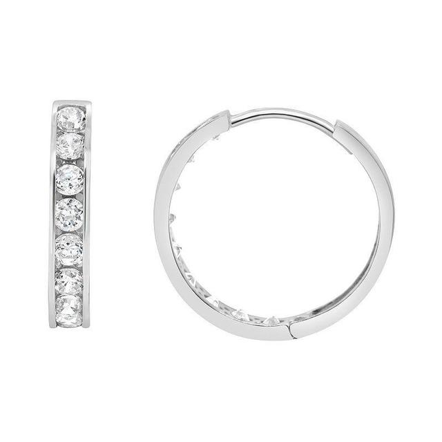 14k Gold Cubic Zirconia Huggie Hoop Earrings, Womens, White Product Image