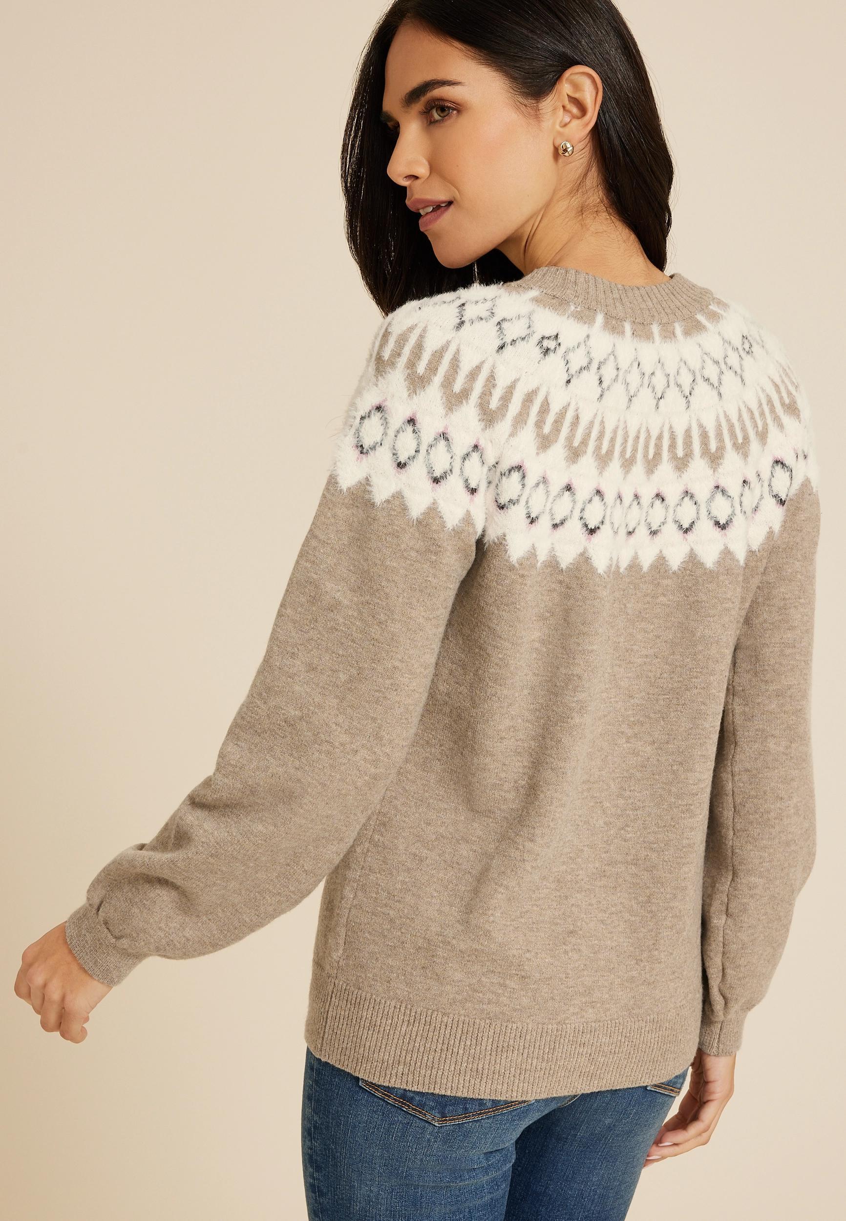 Fair Isle Eyelash Crew Neck Sweater Product Image