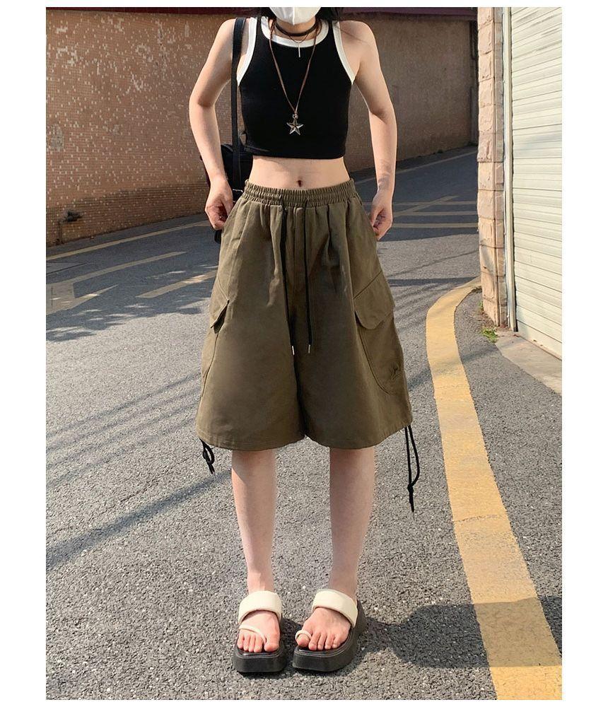 Drawstring Waist Plain Cargo Shorts product image