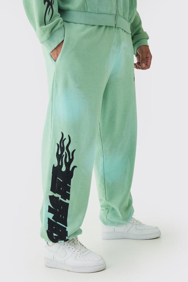 Plus Oversized Heavy Washed Applique Sweatpants | boohooMAN USA Product Image