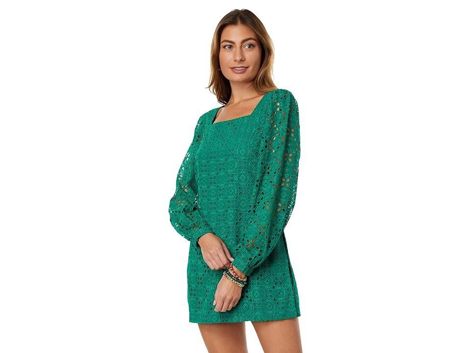 Lilly Pulitzer Sarina Square Neck Romper (Evergreen Oversized Diamond Leaf Eyelet) Women's Jumpsuit & Rompers One Piece Product Image