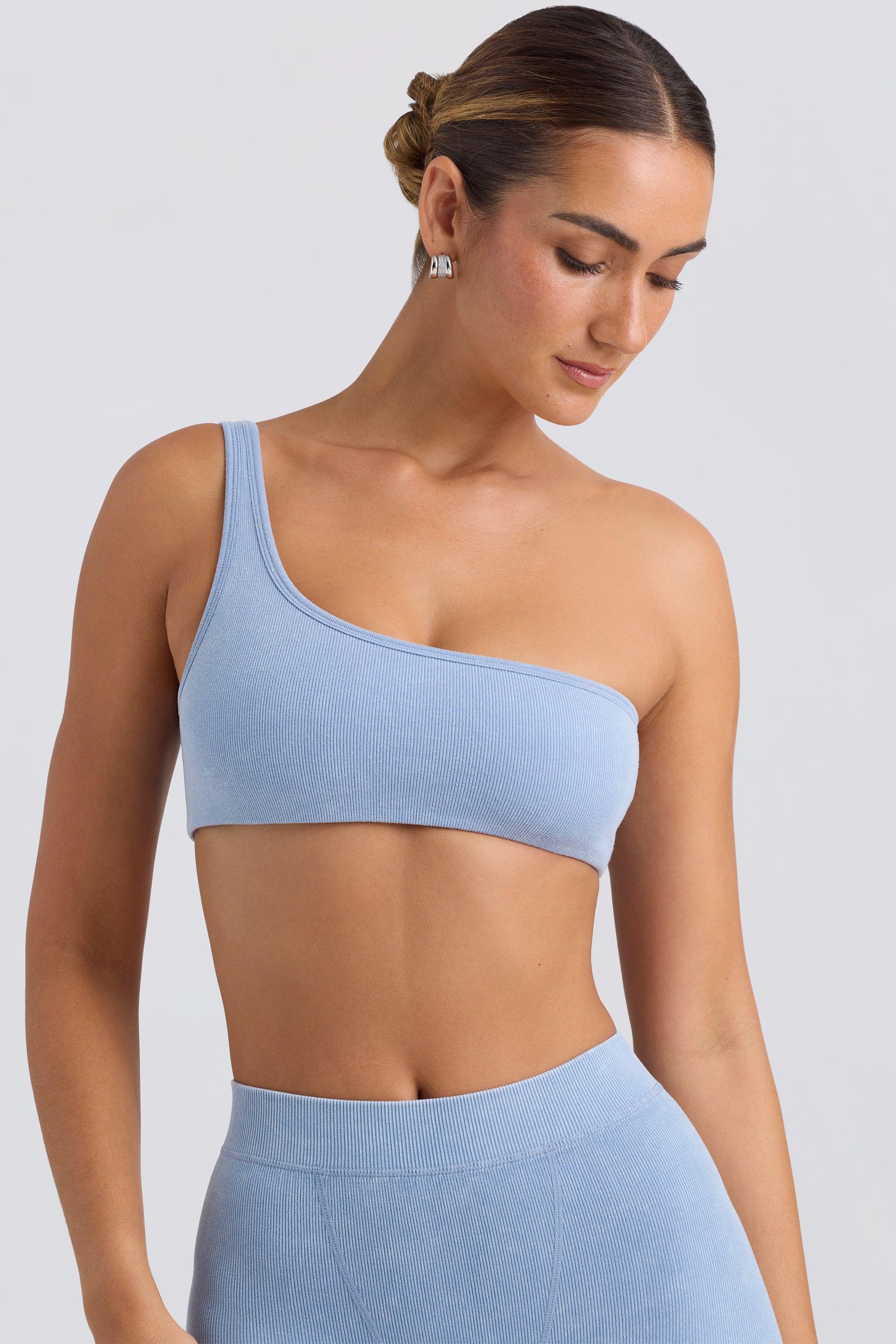 One-Shoulder Sports Bra in Washed Blue Product Image