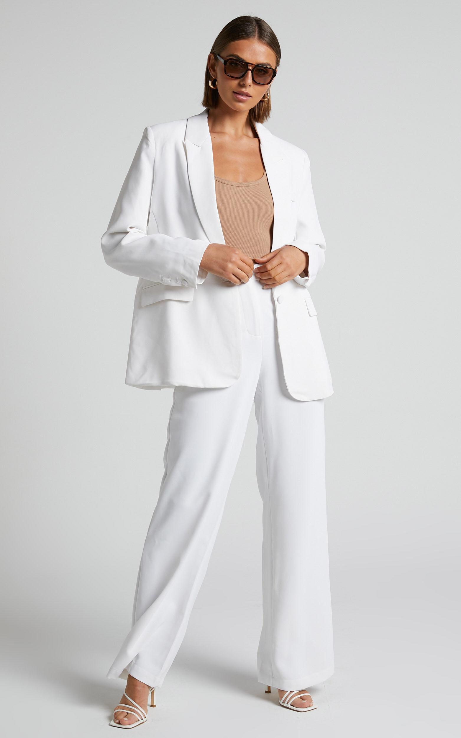 Bonnie Pants - High Waisted Tailored Wide Leg Pants in White Product Image