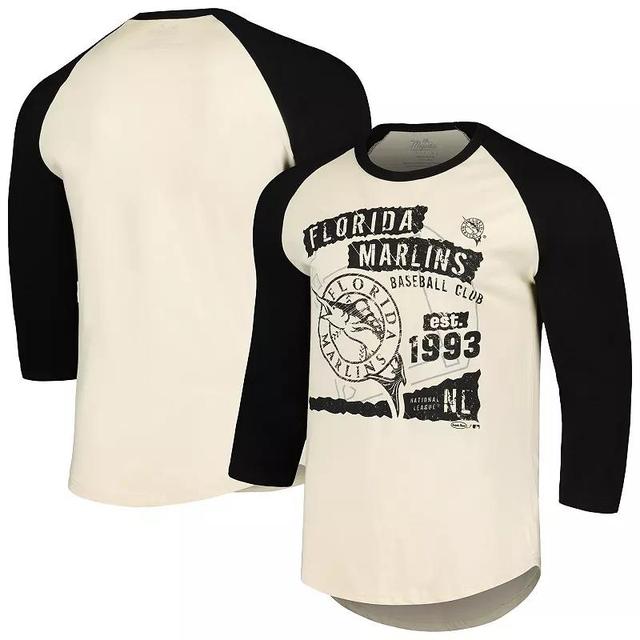 Mens Majestic Threads Cream/Black Miami Marlins Raglan 3/4-Sleeve T-Shirt Product Image