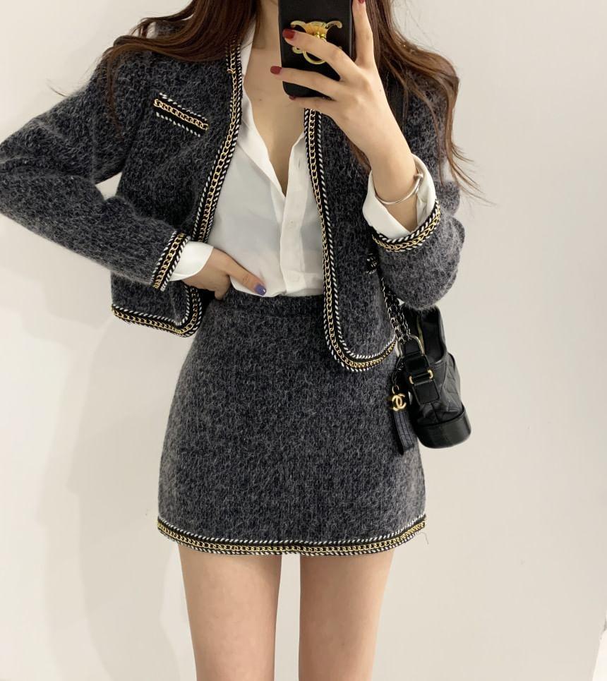 Set: Tweed Crop Jacket + Mini Pencil Skirt Product Image