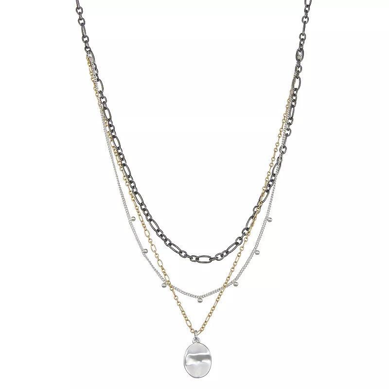 Nine West Tri-Tone Layered Necklace, Womens, Multi Product Image