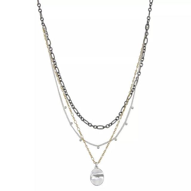 Nine West Tri-Tone Layered Necklace, Womens, Multi Product Image