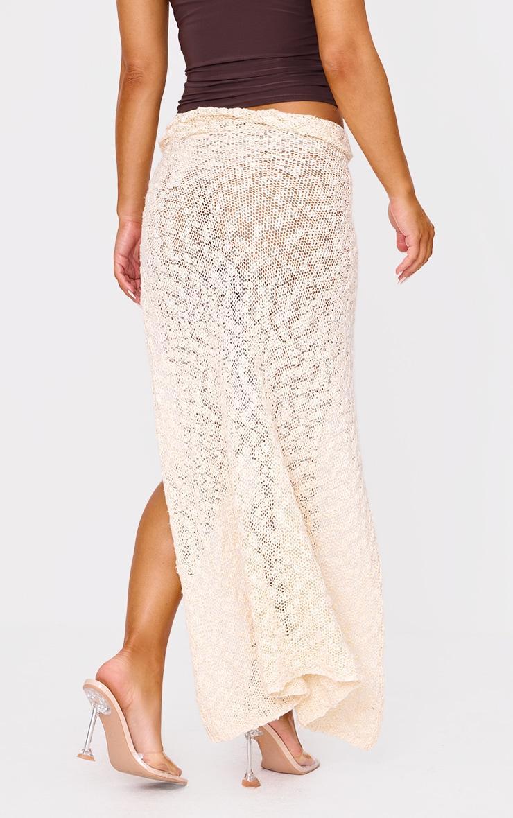 Oatmeal Textured Crochet Knit Twist Maxi Skirt Product Image