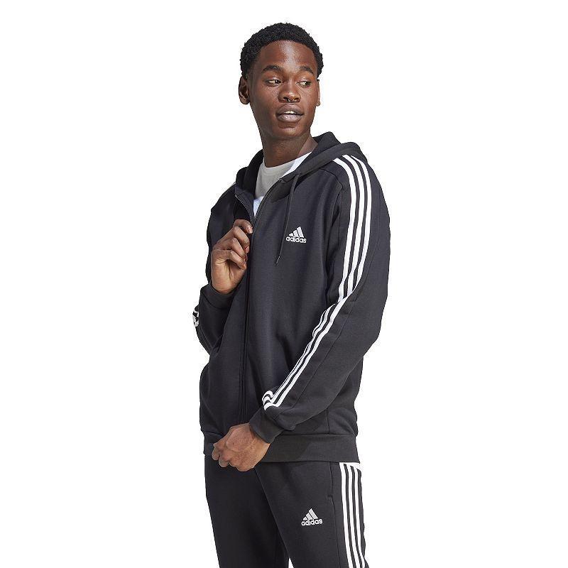 Mens adidas Sportswear Essentials Fleece 3-Stripes Full-Zip Hoodie Med Blue Product Image