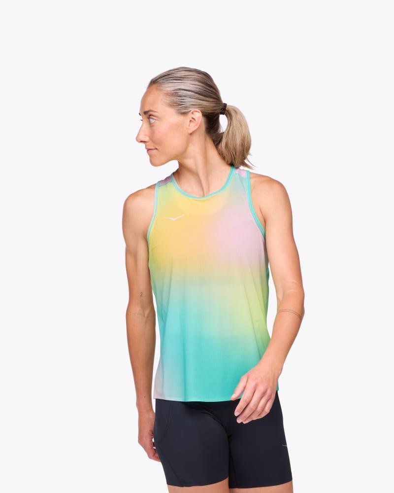 HOKA Womens Airolite Run Tank Top in Run Print, Size XL Product Image