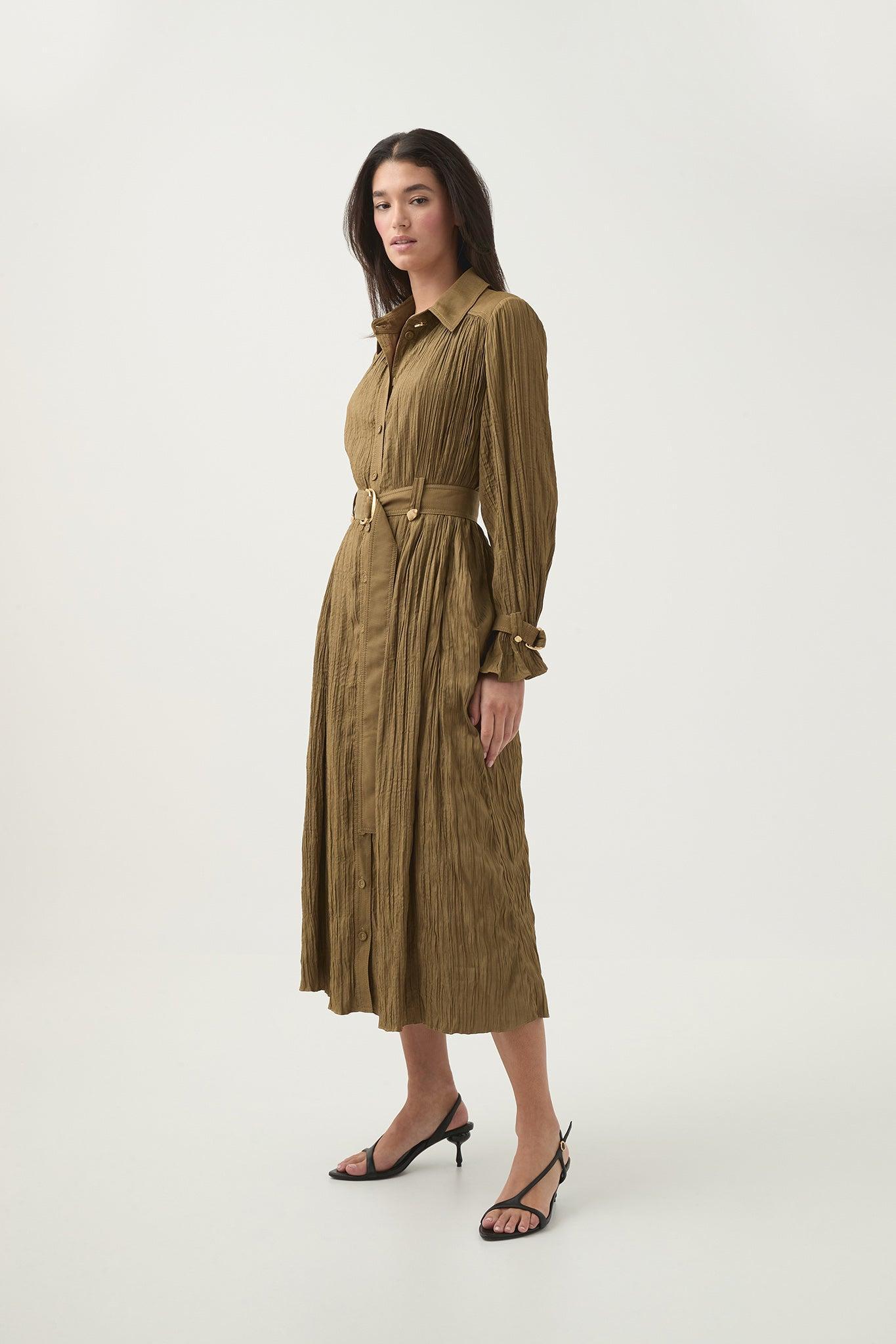 Bays Crushed Pleat Midi Dress Product Image