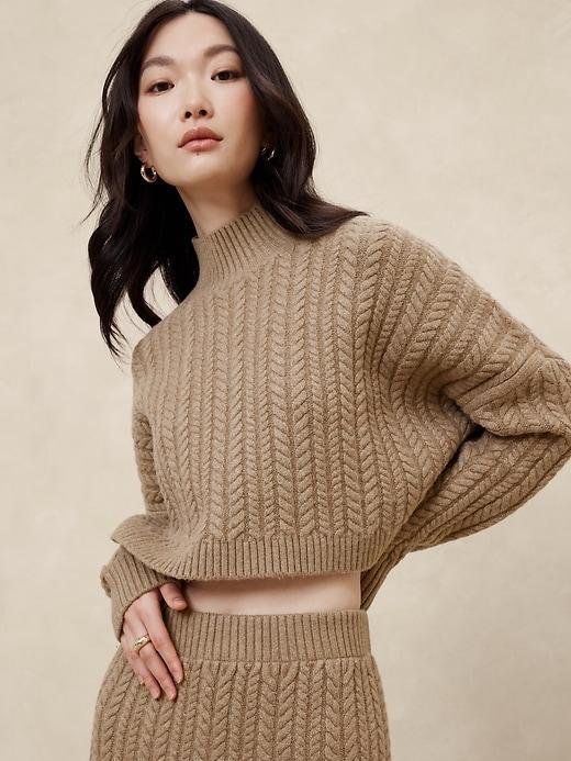 Cropped Cable Turtleneck Sweater Product Image