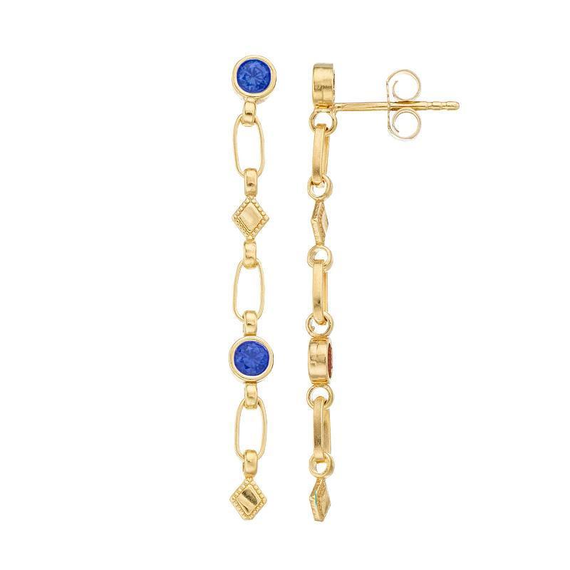 Kristen Kesho Sterling Silver Lab-Created Sapphire Rhombus Link Drop Earrings, Womens, Gold Tone Product Image