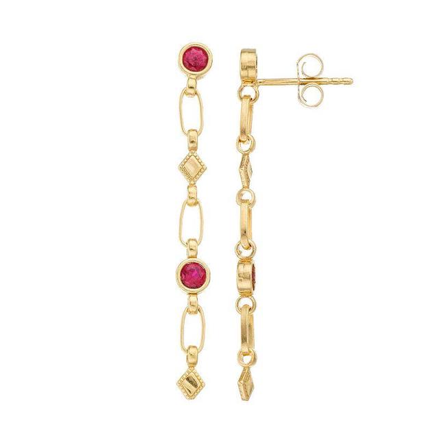 Kristen Kesho Sterling Silver Lab-Created Ruby Rhombus Link Drop Earrings, Womens, Yellow Product Image