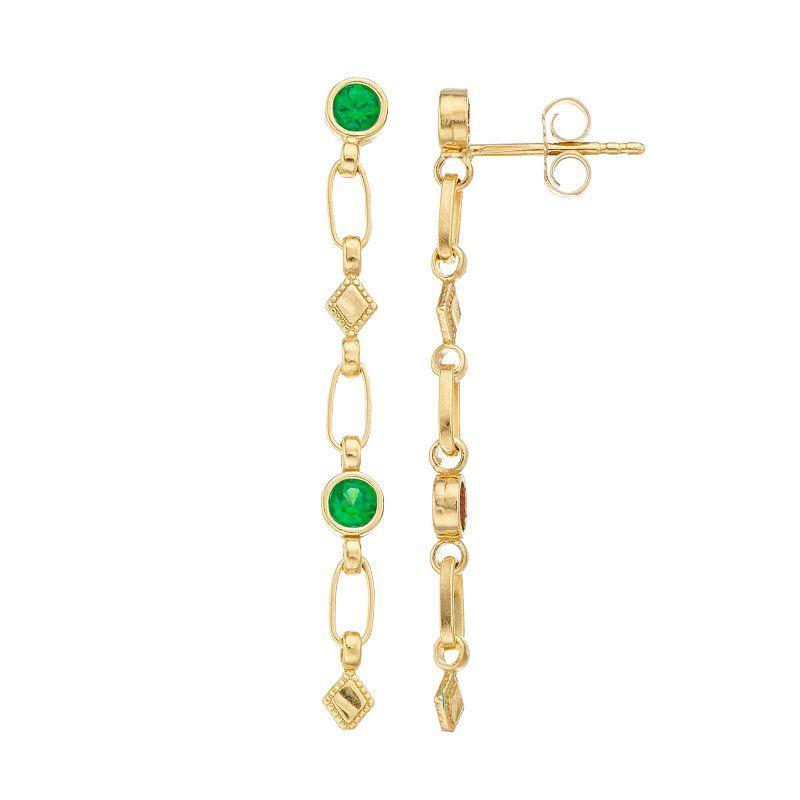 Kristen Kesho Sterling Silver Lab-Created Emerald Rhombus Link Drop Earrings, Womens, Yellow Product Image