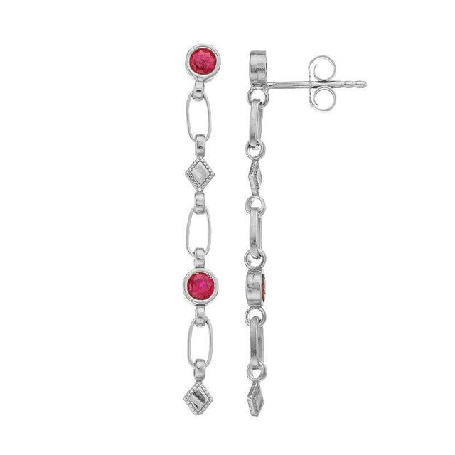 Kristen Kesho Sterling Silver Lab-Created Ruby Rhombus Link Drop Earrings, Womens, Grey Product Image