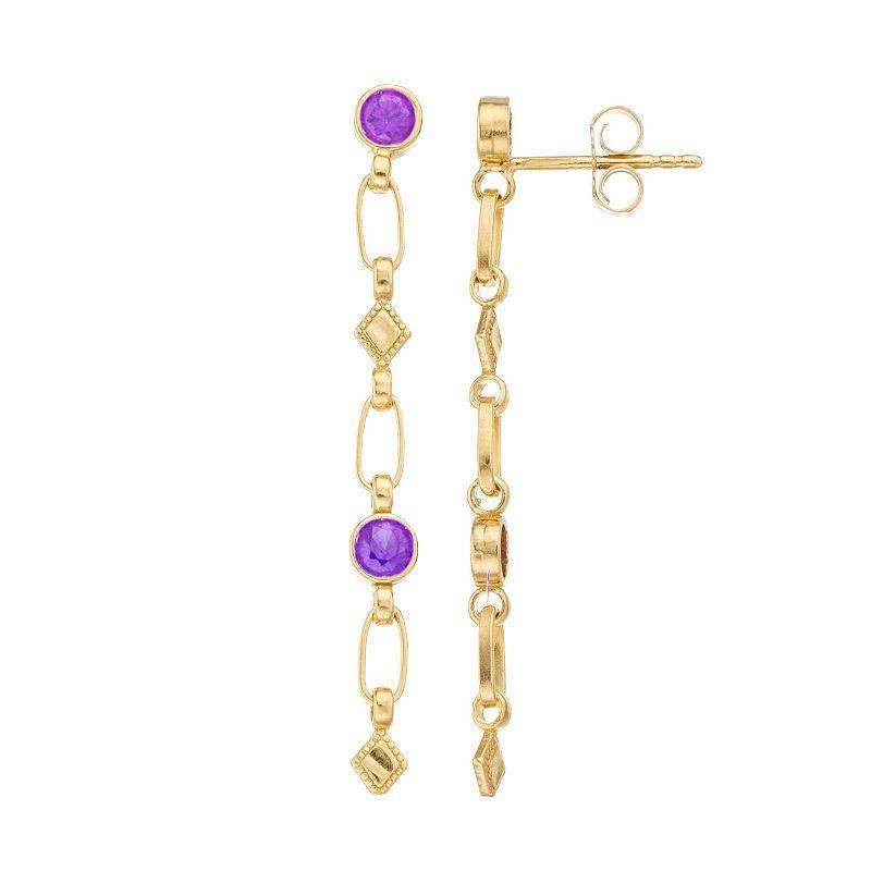 Kristen Kesho Sterling Silver Lab-Created Amethyst Rhombus Link Drop Earrings, Womens, Yellow Product Image