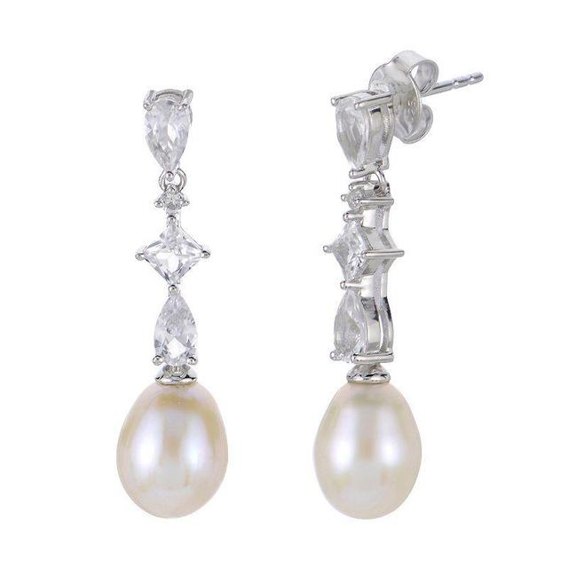 PearLustre by Imperial Sterling Silver Freshwater Cultured Pearl & Lab-Created White Sapphire Drop Earrings, Womens Product Image