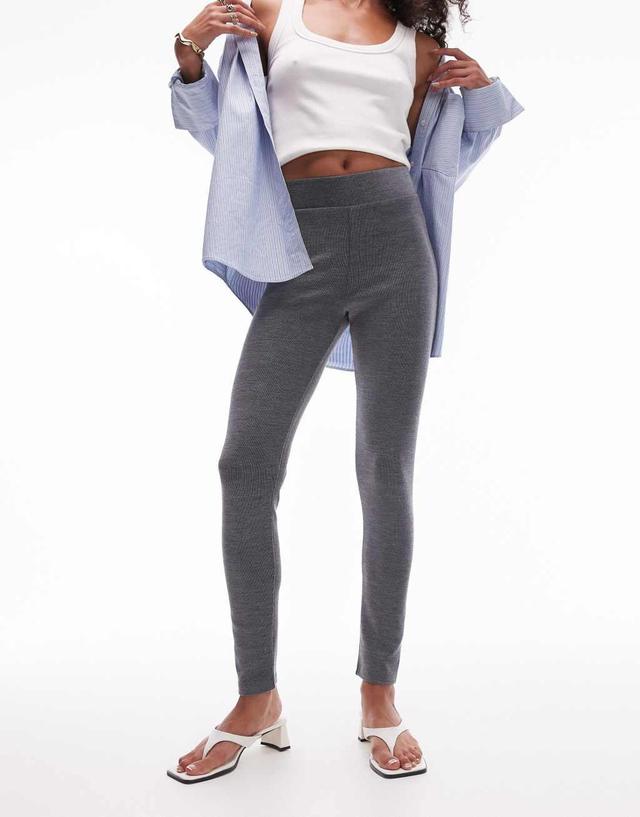 Topshop brushed ribbed leggings in gray heather Product Image