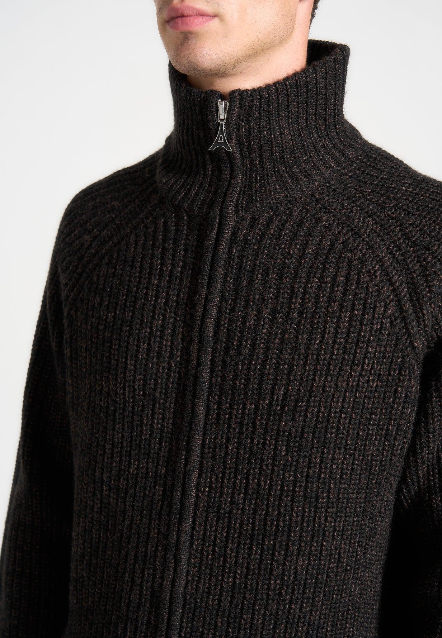 Speckled Wool Zip Up Cardigan - Black Male Product Image